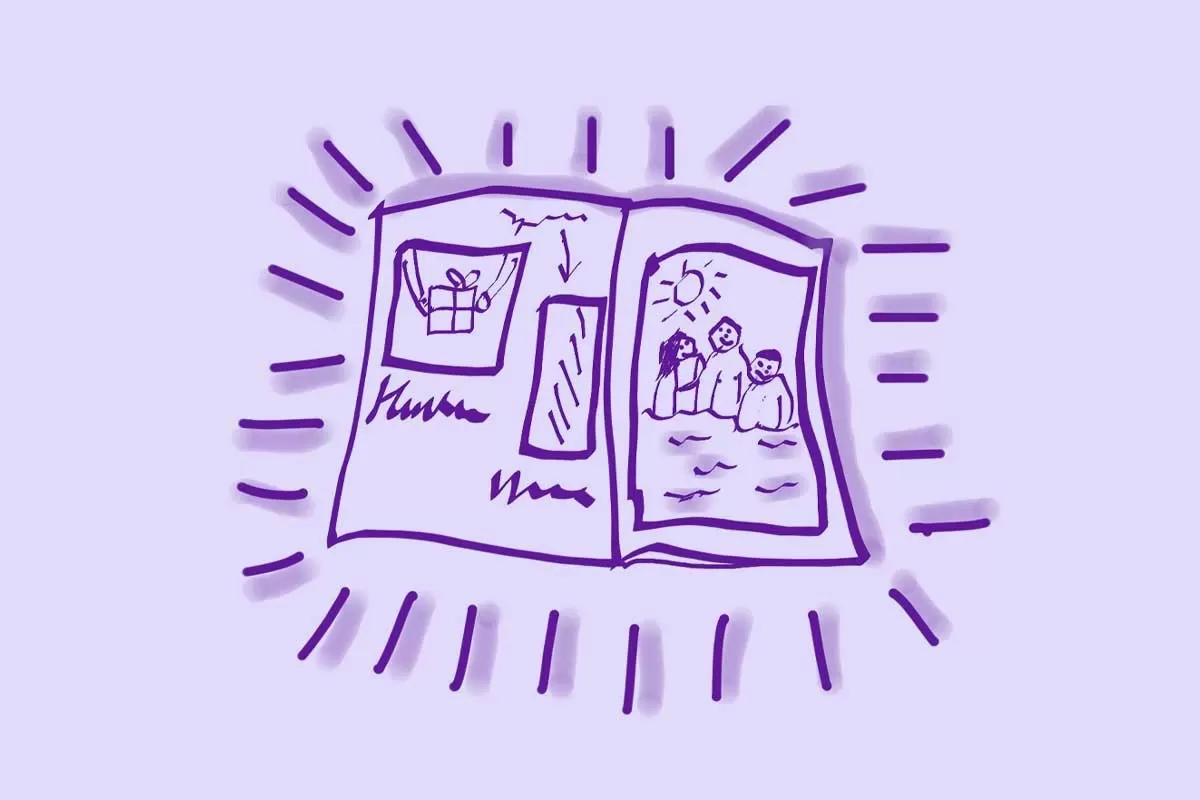 A purple book on a purple background.
